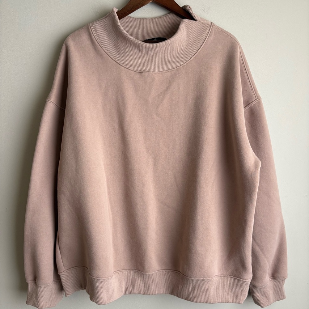 Trendy Queen Oversized Funnel Neck Sweatshirt XL Beige Drop Shoulder Pullover
